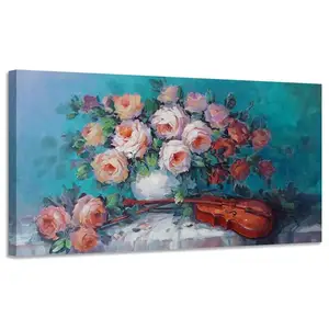 Original Art Modern Floral Wall Art Canvas Painting Luxury Guitar Print OEM&ODM for Home Decor