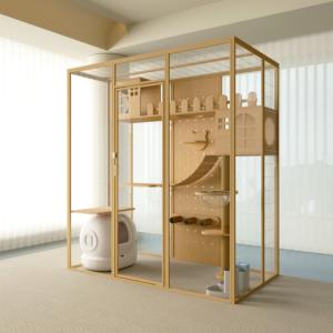 Gatto moderno trasparente Villa in legno massello Pet all'aperto gabbia con modello animale facile da pulire gabbia portante casa per cani - Product Image 1