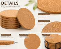 Sous-verres en liège naturel pour verres à bière et à café, absorbants, résistants à la chaleur, antidérapants, ronds, pour la cuisine et la maison