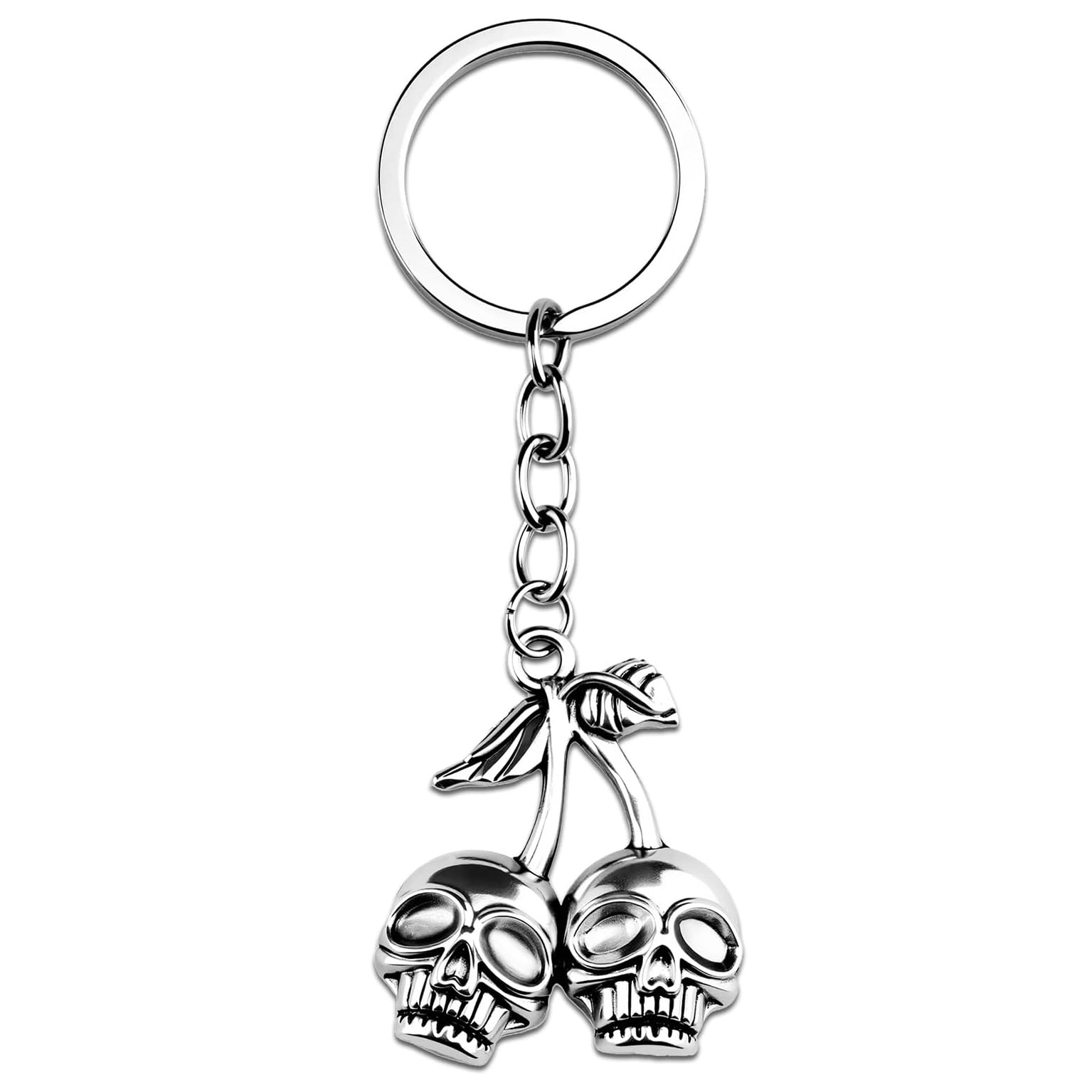 Odulut Skull 3D Keychain - Brass Guardian Bell With Leather Cord, Motorcycle Good Luck Charm