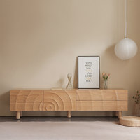 Console TV en bois de frêne blanc de qualité FAS avec sculpture ondulée unique, meuble TV multifonctionnel sur pied en bois massif