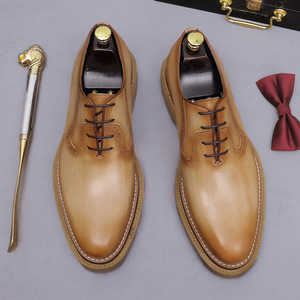 Formal leather shoes - men's genuine leather derby with carved patterns and <b>matte</b> finish - retro gentleman's shoes - Product Image 2