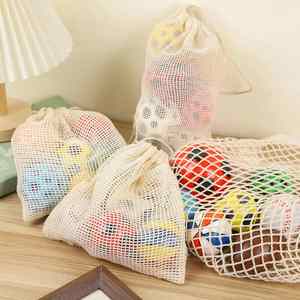 Bolsa de Compras Personalizada, Reciclable, de Malla de Algodón Orgánico, con Cordón, Diseño de Cuadrícula, para Guardar Verduras y Comprar Alimentos, Blanca - Product Image 5