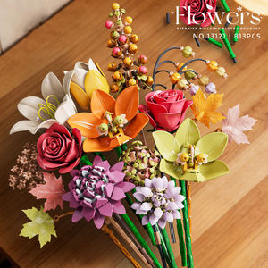 MJI 13121 - Juego de Bloques de Construcción de Flores Creativas, Ramo de Rosas, Jacintos, Tulipanes y Hortensias, Bloques de Ensamblaje, Ladrillos de Juguete - Product Image 2