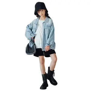 키즈 데님 재킷 솔리드 이지 진 어린이 의류 소녀 데님 코트 패션 부티크 어린이 의류 도매 소녀 자켓