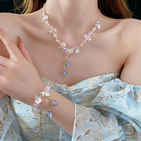 Ensemble de bijoux Dopamine haut de gamme, collier ras du cou à pampilles en cristal de fleurs, mode élégante et douce, accessoire pour femmes