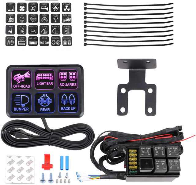 12V 6 Gang LED Combination Switch Panel 60A Automatic Dimmable Race Car Switch for Marine Truck Boat & Road Use