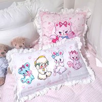 Housse de coussin en tissu imprimée sur mesure, chats mignons, décorative, douce, en forme de cœur, dessin animé, pour Noël