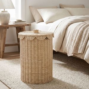 Wicker Laundry <b>Basket</b> With Lid Round Dustproof Clothing Organizer <b>Large</b> Capacity Household Storage For Bedroom Kitchen - Product Image 1
