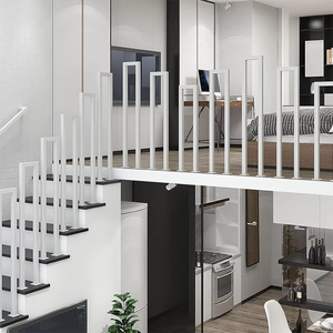 Rampe d'escalier moderne en métal blanc, autoportante pour intérieur, hauteur 75 cm, design minimaliste pour appartements loft et intérieurs résidentiels - Product Image 5