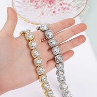 Bracelet tennis carré pour homme, style hip-hop, avec chaîne cubaine Miami glacée, en alliage de zinc argenté et doré, avec breloque pour femme