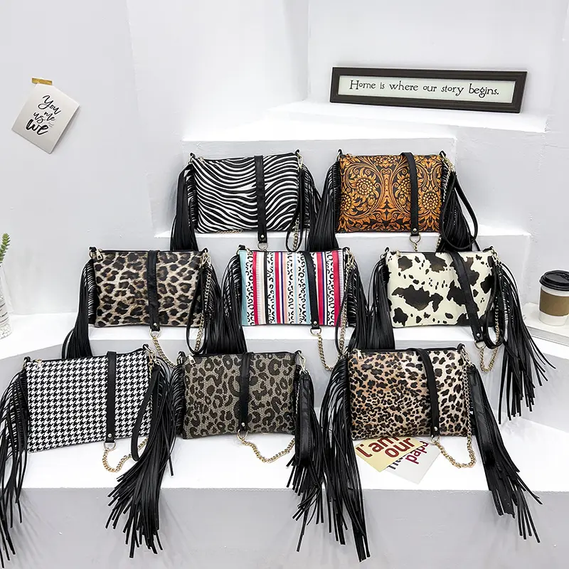 women designer pu fringe tasse leopard crossbody bag purses and handbags cross body shoulder bag