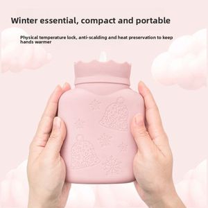 Small Food Grade Silicone Hot Water Bottle Portable Hand <b>Warmer</b> Hot Water Bag With Knit Cover for Winter Warmth - Product Image 2