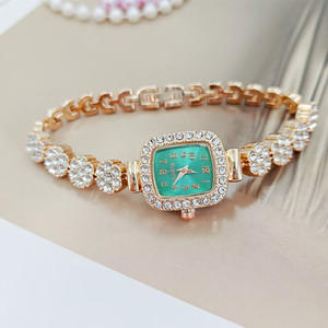 Reloj de pulsera de cuarzo con esfera cuadrada y diamantes de imitación para mujer, con correa de cristal, elegante reloj de regalo - Product Image 4