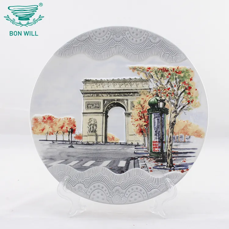 BONWILL-plato de recuerdo, regalo turístico, parisino, arco de Triomphe, Londres