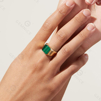 Anillos de Sello de Malaquita en Plata de Ley 925 y Oro para Hombre de Gemnel