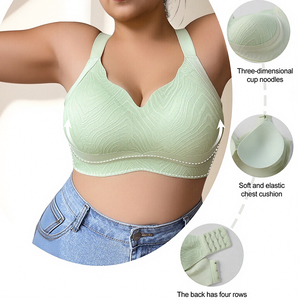 カスタムロゴ入り、大きいサイズ、フルカップ、ワイヤレス、快適、ジェリーボンデッドブラ、セクシーなウェーブネック、バストアップ、フィットネス、女性用シームレスランジェリー - Product Image 3