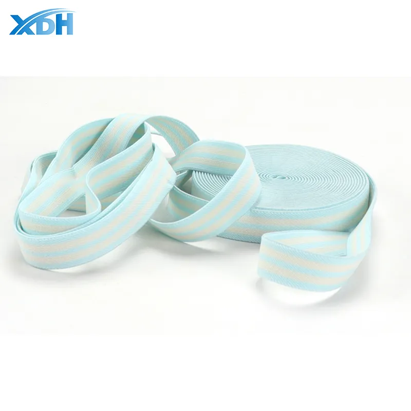 Custom Blue And White Stripes Style Knitted Jacquard Woven Lingerie Tape Printed Elastic Bra Strap