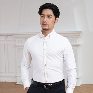 100% cotone ricamato a collo alto camicetta bianca manica lunga puro cotone camicie Casual oro <span class=keywords><strong>viola</strong></span> per <span class=keywords><strong>uomo</strong></span> - Product Image 6