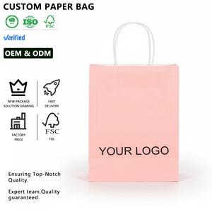 Giá rẻ tùy chỉnh in logo có thể tái chế mua sắm quần áo giày Quà Tặng thức ăn nhanh lấy đi bao bì màu hồng túi giấy có tay cầm - Product Image 1