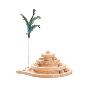 Paull Solid Wood <b>Cat</b> Toy Turntable Self Entertaining <b>Cat</b> Wand With Ball And Feather For Indoor Play Pet Gift - Product Image 5