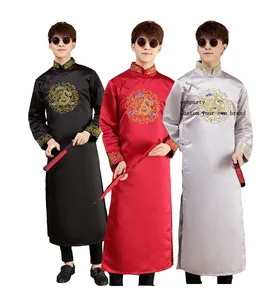 Ecoparty 중국어 웨딩 가운 신랑 들러리 전통 중국 웨딩 가운 남자의 신랑 토스트 원피스 당나라 의상 용 재킷