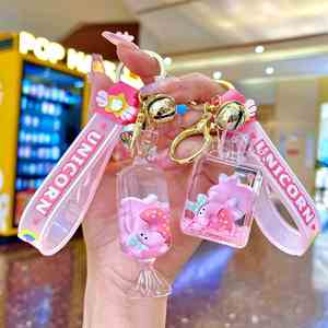 New Cute <b>Key</b> <b>Chain</b> Ring Creative Filled Liquid Oil Quicksand Floating Bag Pendant Donuts Liquid Keychain - Product Image 4