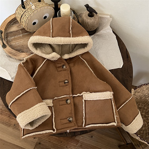 Tongxingyuan Girls Lambswool Suede Jacket Thickening Windproof Winter Coat With Hood For Kids - Product Image 1