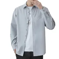 Los hombres de alta calidad de Instock de primavera y otoño Camisa de corte normal de impresión y bordado de manga larga 100% camisa de poliéster