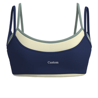 Soutien-gorge de sport pour femme à logo personnalisé OEM, double contraste, col en U, bretelles réglables, dos ouvert, élastique quadridirectionnel, avec coussinets amovibles