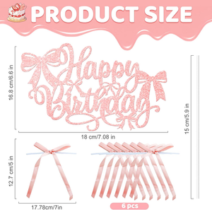 Adorno para pastel con lazo de feliz cumpleaños con 6 lazos de corbata torcida de oro rosa, decoraciones para Pasteles de cumpleaños, suministros para fiestas para niños y adultos - Product Image 2