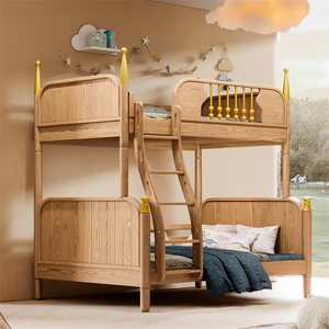 Modern çiftli ranza yüksek kalite katı ahşap yatak odası mobilyası el oyma amerikan tarzı erkek kız kral ev otel için - Product Image 4