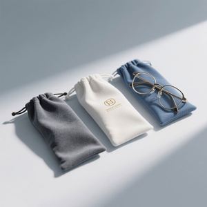 Pochette de luxe personnalisée pour lunettes de soleil, sac à cordon gris pour lunettes, ensemble de pochettes en tissu pour lunettes de soleil - Product Image 1