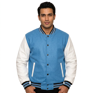 Veste de sport unie d'automne à col montant et poignets côtelés, design universitaire personnalisé sur le devant - Vente en gros de vestes universitaires personnalisées - Product Image 1