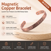 Joyería Magnética de Cobre Puro, Brazalete Ajustable con Grabado Floral, Venta al Por Mayor, Pulsera Personalizada para Marcas