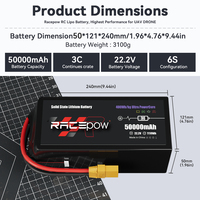 Аккумуляторный блок Racepow 400 Втч/кг 50 Ач 50000 мАч 6S 12S 14S 18S 22.2В 44.4В твердотельный Li-Po для дронов с фиксированным крылом/VTOL/мультироторных БПЛА