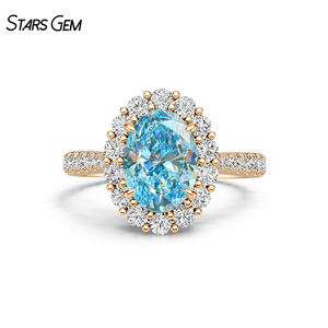 แหวนหมั้นทองคำแท้ 18K ประดับบลูโทแพซทรงรีขนาด 2.55 กะรัต (9.54*6.77 มม.) ดีไซน์แบบวงแหวน Halo คลาสสิก เหมาะสำหรับงานแต่งงาน วันครบรอบ และงานเลี้ยง จาก Starsgem - Product Image 3