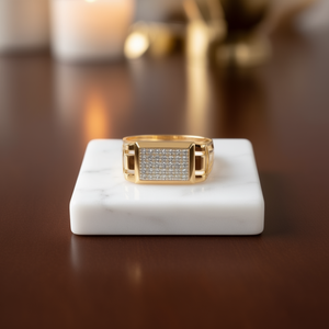 Bague de cocktail pour homme en or 24 carats, sertie de diamants rectangulaires, bijou de luxe pour fiançailles, mariage, anniversaire, fête - Product Image 3