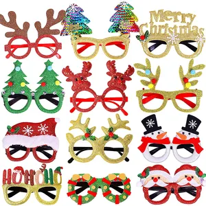 12 Stück Weihnachts feiern Urlaub begünstigt Photo Booth Dekoration Glitter Brille Rahmen Kostüm Brillen Set