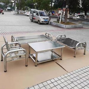 Set di Divani Modulari in Metallo per Interni ed Esterni, <span class=keywords><strong>Divano</strong></span> e Poltrona in Acciaio Inox per Hotel, Patio e Soggiorno - Product Image 4