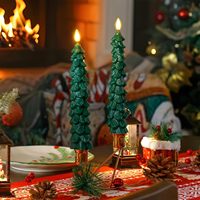Bougies coniques sans flamme de Noël, bougies LED scintillantes télécommandées, bougies LED à piles, bougies LED en paraffine vert pin