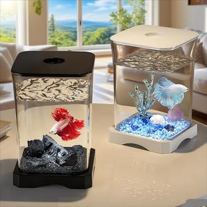 Dou <span class=keywords><strong>Fish</strong></span> Pro Betta Kit Tank Self Clean acquario acrilico Desktop Eco <span class=keywords><strong>Fish</strong></span> Hab con filtro a LED tutto in uno pronto all'uso - Product Image 5