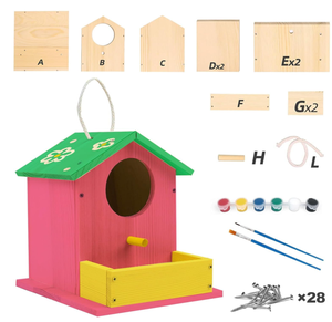 ชุดทำบ้านนกไม้ DIY สำหรับภายนอกอาคาร พร้อมสีและแปรง - Product Image 2