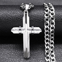 Collier en acier inoxydable plaqué or avec pendentif croix pour homme, chaîne à maillons, crucifix chrétien catholique, bijoux pour homme