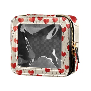 PU Leather Patchwork Makeup <b>Bag</b> Portable <b>clear</b> Red Heart Print Waterproof Toiletry Pouch <b>Travel</b> Makeup <b>Bag</b> - Product Image 1