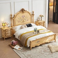 Lit à baldaquin JINS en bois massif peint à la main, doré, style vintage français, taille Queen, chambre principale, luxe, royal, romantique, classique