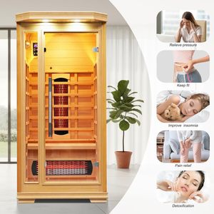 Sauna infrarouge <span class=keywords><strong>pour</strong></span> 1 personne, saunas infrarouges <span class=keywords><strong>pour</strong></span> la maison, sauna sec en <span class=keywords><strong>bois</strong></span> de pruche de 1350 W avec chauffe-pieds, luminothérapie 7 couleurs - Product Image 5