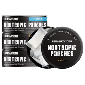 LIFEWORTH menyesuaikan penyerapan lebih cepat kaleng energi nootropik Mint bebas nikotin