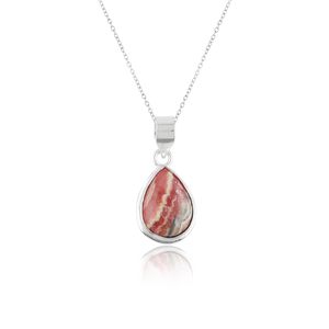 YASHEE Collier pendentif poire en rhodochrosite naturelle, serti clos en argent plaqué, pierre précieuse de guérison, bijou unisexe, cadeau - Product Image 1