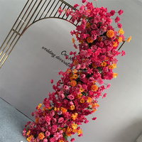 Nouvelle conception de chemin de table rose vif, arrangements floraux de roses orange, anneau de fleurs pour mariage
